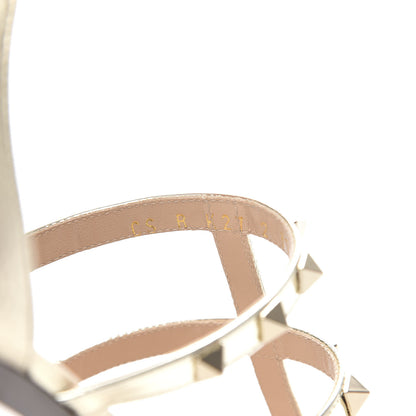 Valentino Garavani Metallic Pebbled Calfskin Patent Rockstud Ankle Strap Caged Flat Sandals 37 Platino 8 of 9