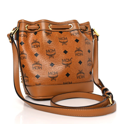 MCM Visetos Swarovski Crystal Studded Mini Drawstring Bucket Bag Cognac 3 of 9