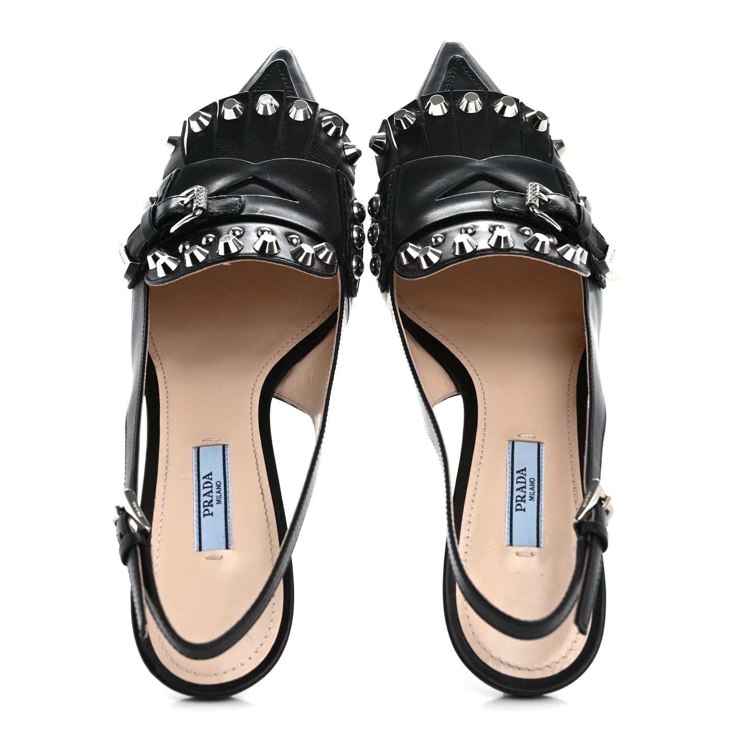 Vitello Lux Studded Pointed Toe Pumps 39 Black