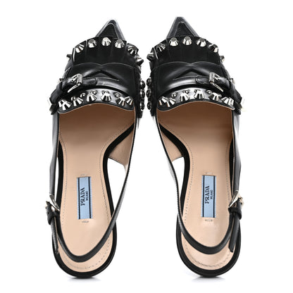 Prada Vitello Lux Studded Pointed Toe Pumps 39 Black 2 of 14