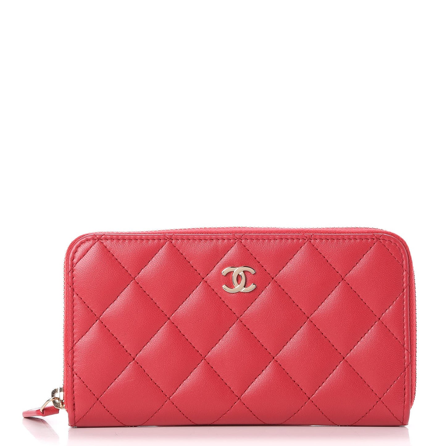 Lambskin Quilted Small Zip Around Wallet Dark Pink