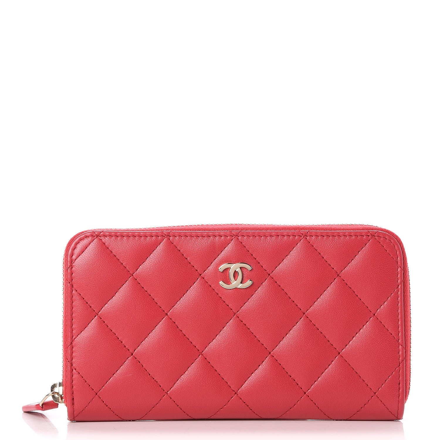 Chanel Lambskin Quilted Small Zip Around Wallet Dark Pink 1 of 7