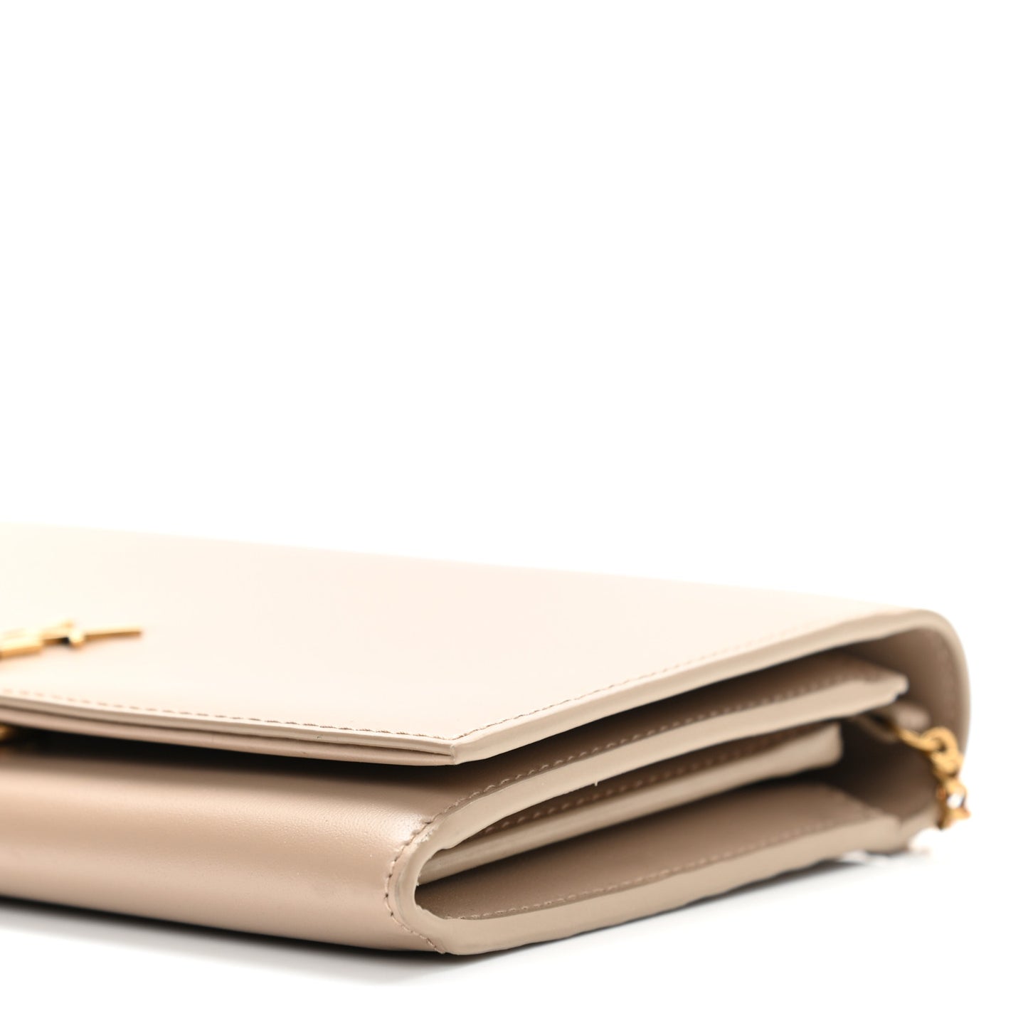 Glossy Calfskin Monogram Chain Wallet Dark Beige