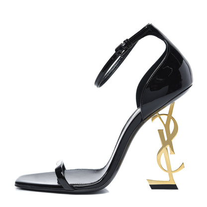 Saint Laurent Patent Calfskin Opyum 110 Sandals 38 Black Gold 1 of 8