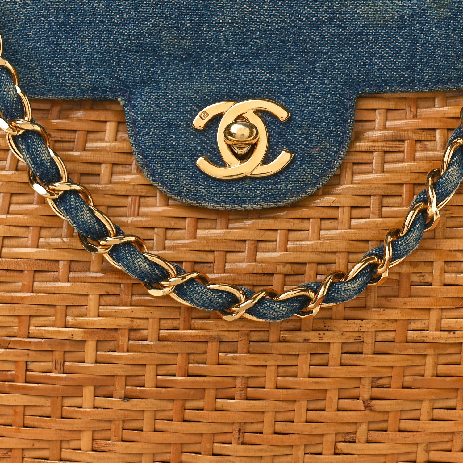 Chanel Denim Rattan Basket Shoulder Bag Blue 8 of 13