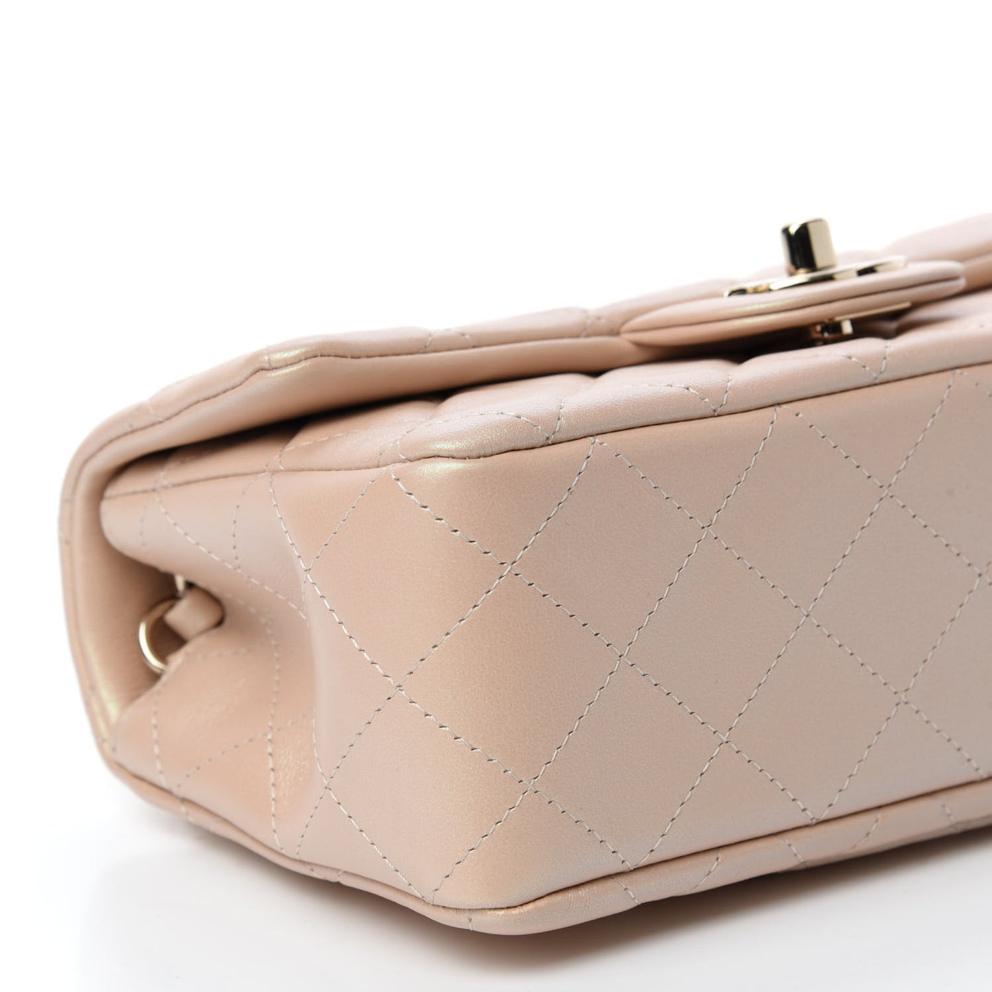 Iridescent Calfskin Quilted Mini Rectangular Flap Beige