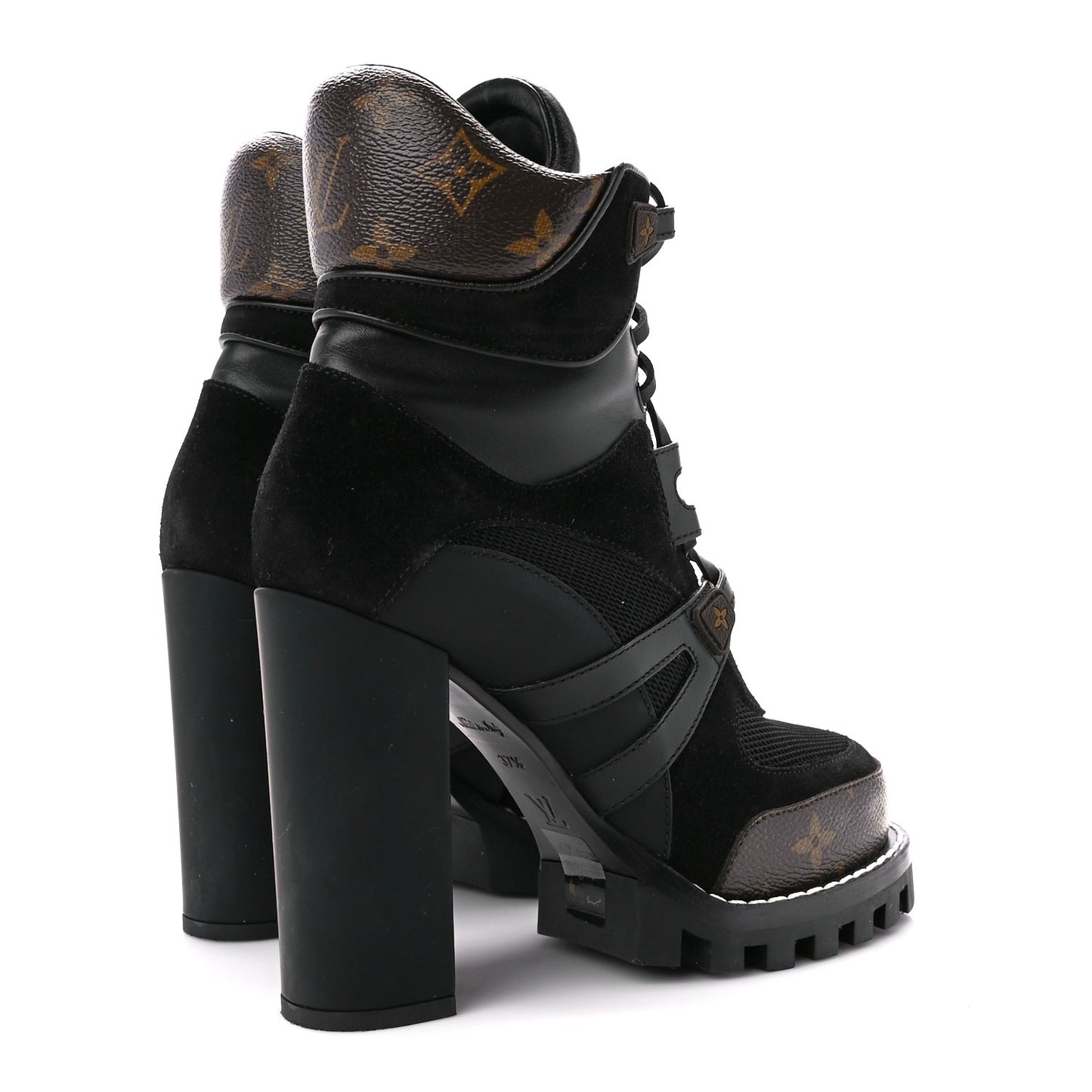 Suede Calfskin Monogram Star Trail Ankle Boots 37.5 Black