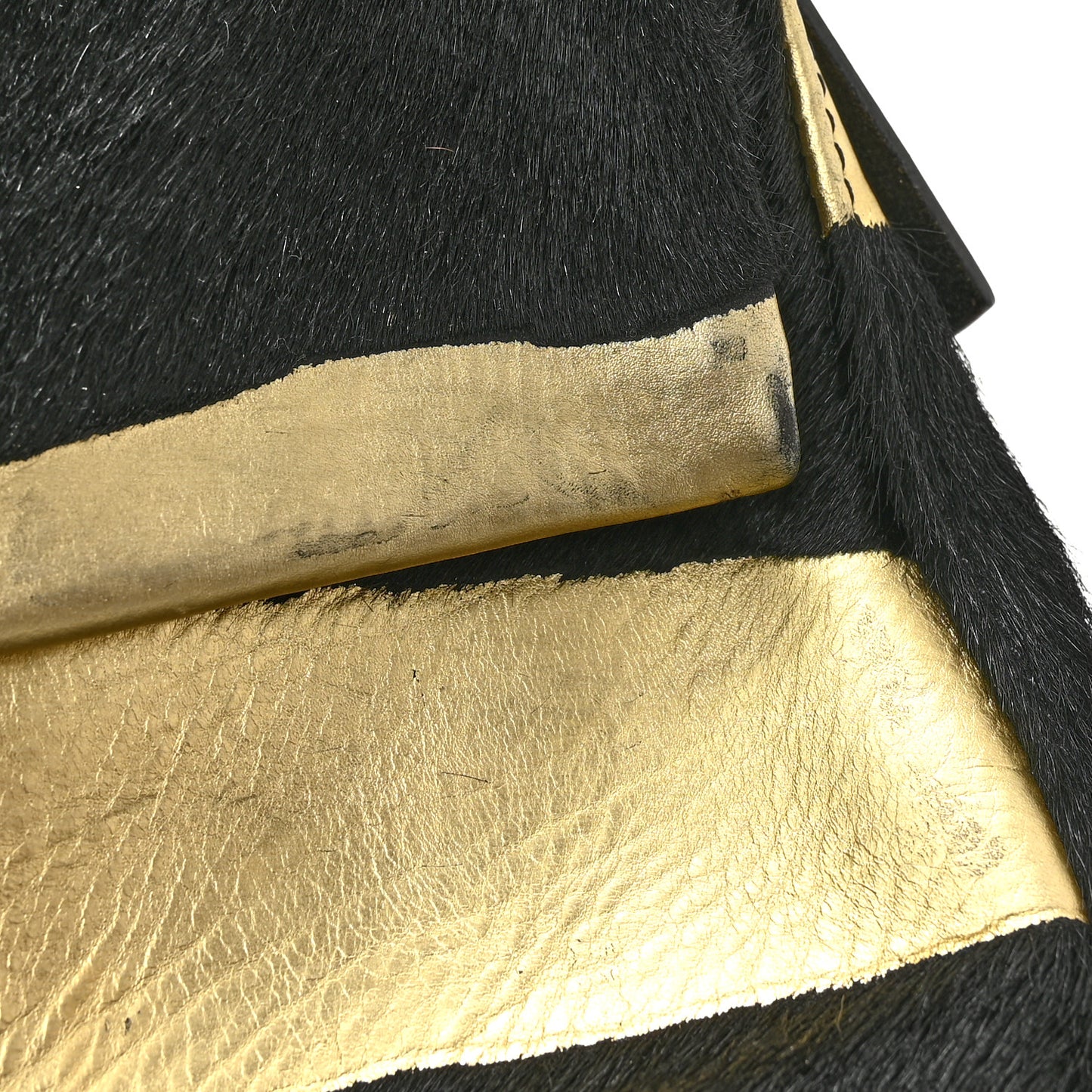 Metallic Calfskin Calf Hair Baguette Black Gold
