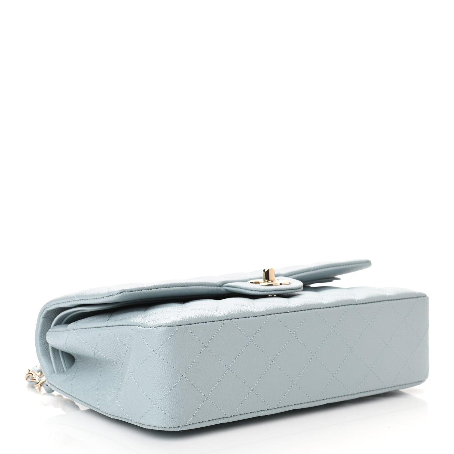 Caviar Quilted Medium Double Flap Light Blue