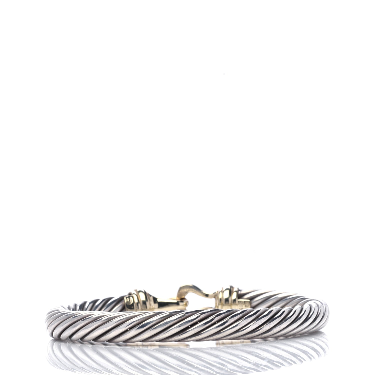 David Yurman Sterling Silver 14K Yellow Gold 7mm Cable Classic Buckle Bracelet 3 of 5