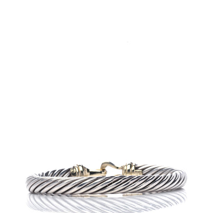 David Yurman Sterling Silver 14K Yellow Gold 7mm Cable Classic Buckle Bracelet 3 of 5