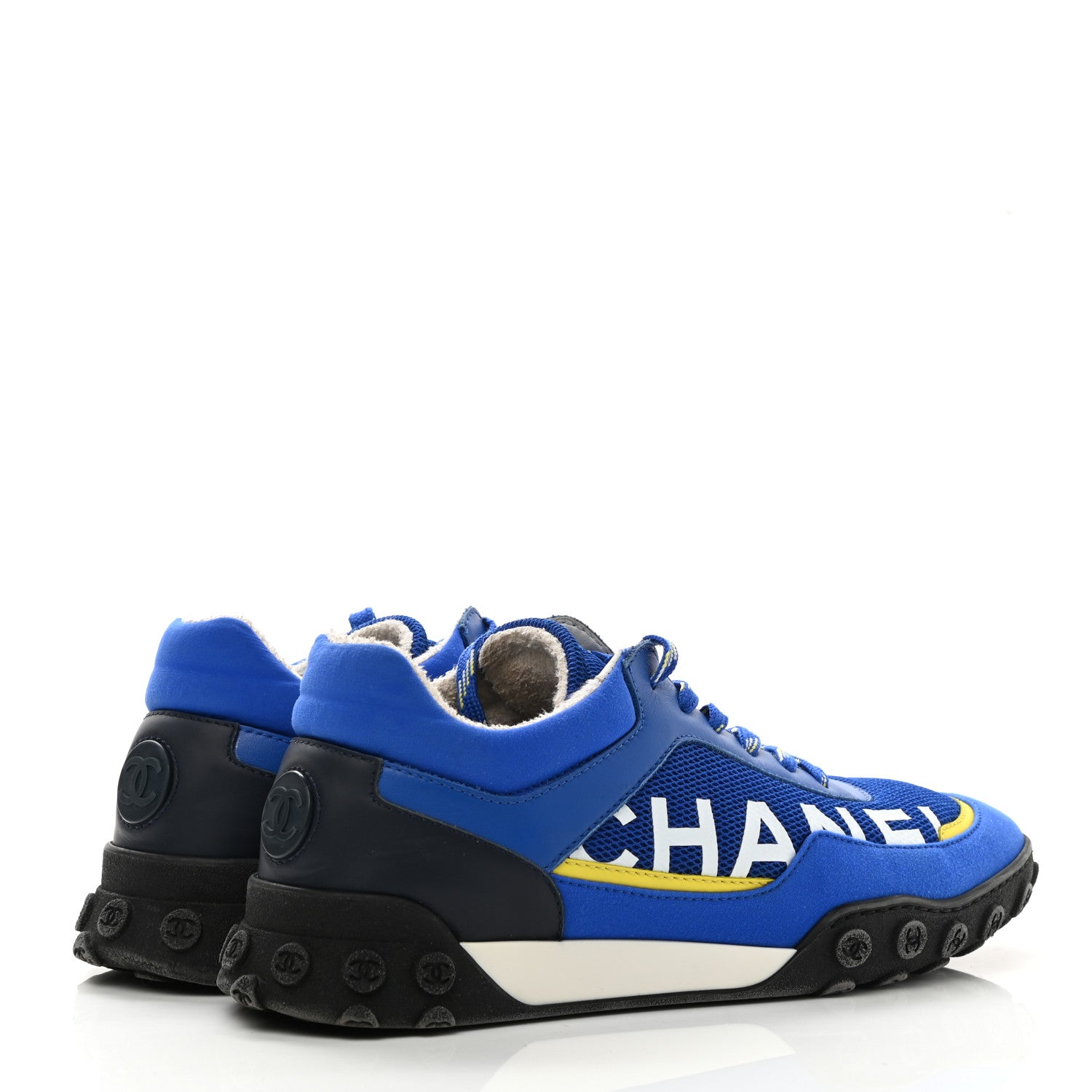 Chanel Calfskin Mesh Lycra Womens Logo Sneakers 39 Royal Blue 4 of 9