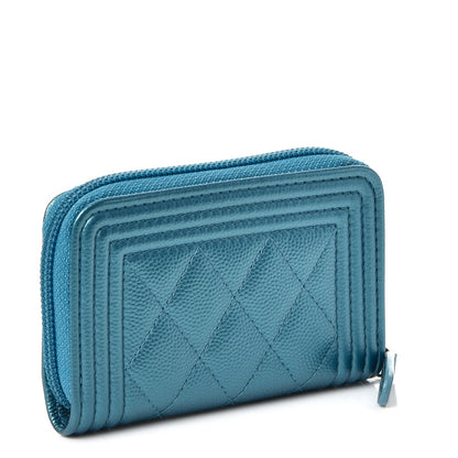 Chanel Metallic Caviar Quilted Boy Zip Around Coin Purse Wallet Turquoise 3 of 8