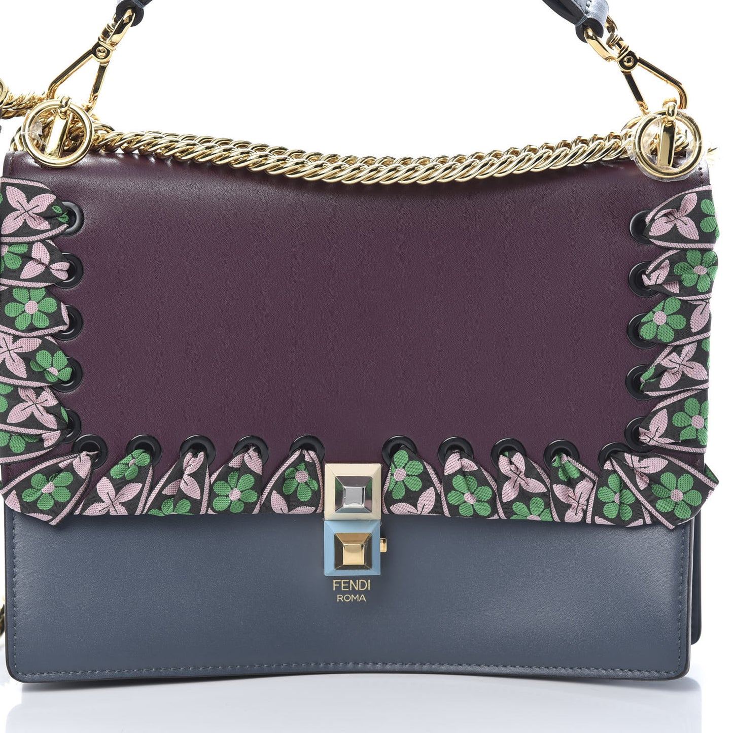 Calfskin Ribbon Lace Up Kan I Shoulder Bag Bordeaux Blue
