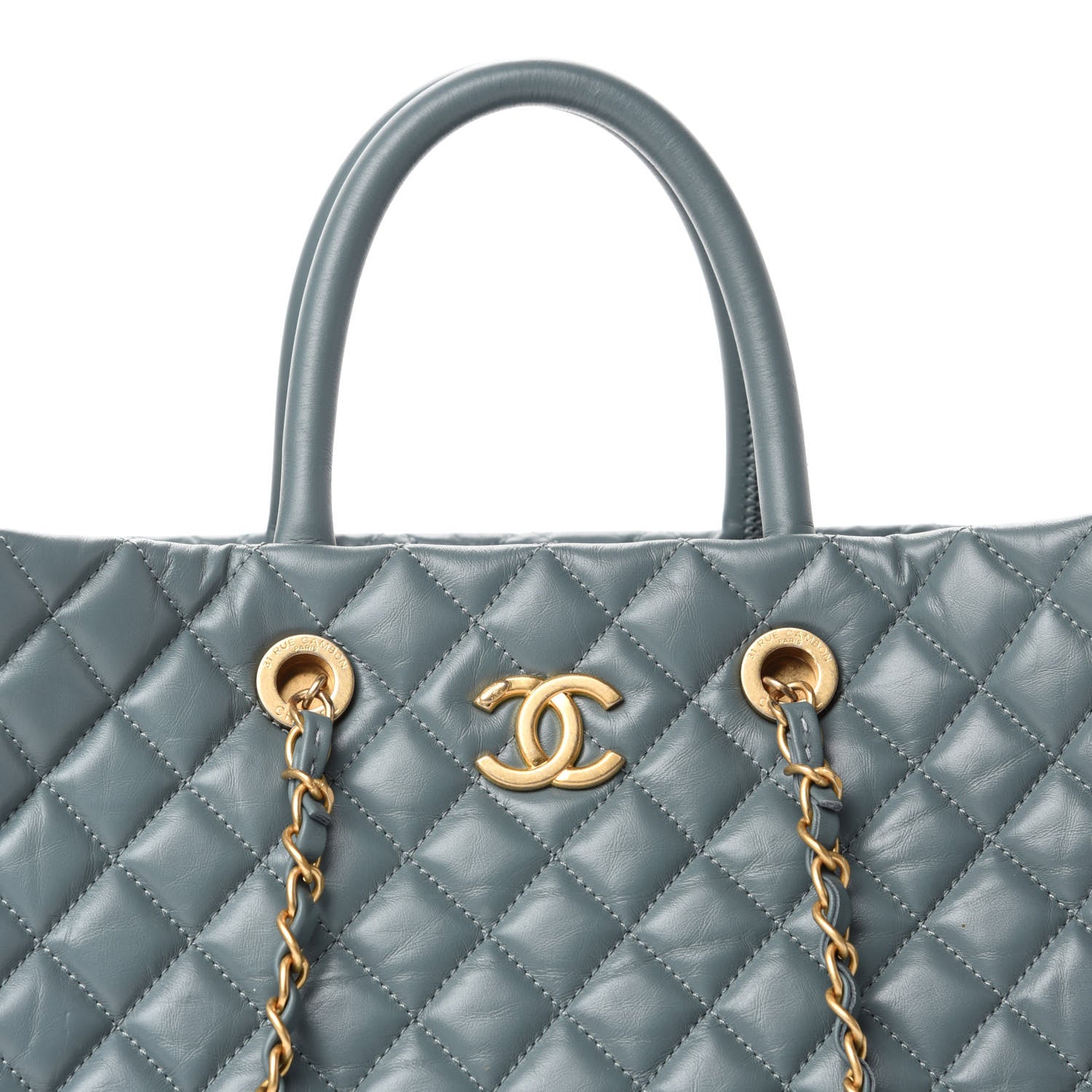Chanel Aged Calfskin Quilted Coco Handle Shopping Tote Blue 11 of 11