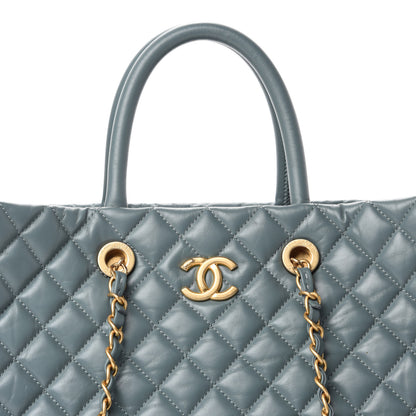 Chanel Aged Calfskin Quilted Coco Handle Shopping Tote Blue 11 of 11