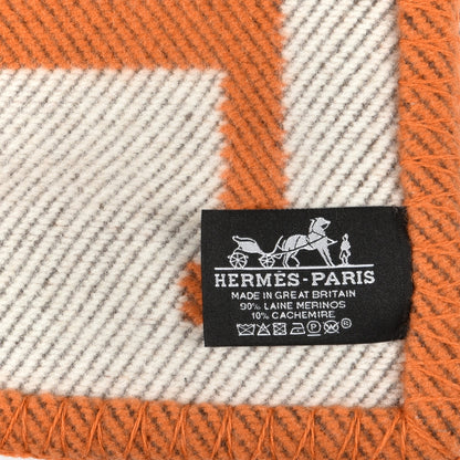 Hermes Wool Cashmere Signature Classic Avalon Blanket Ecru Potiron 3 of 3