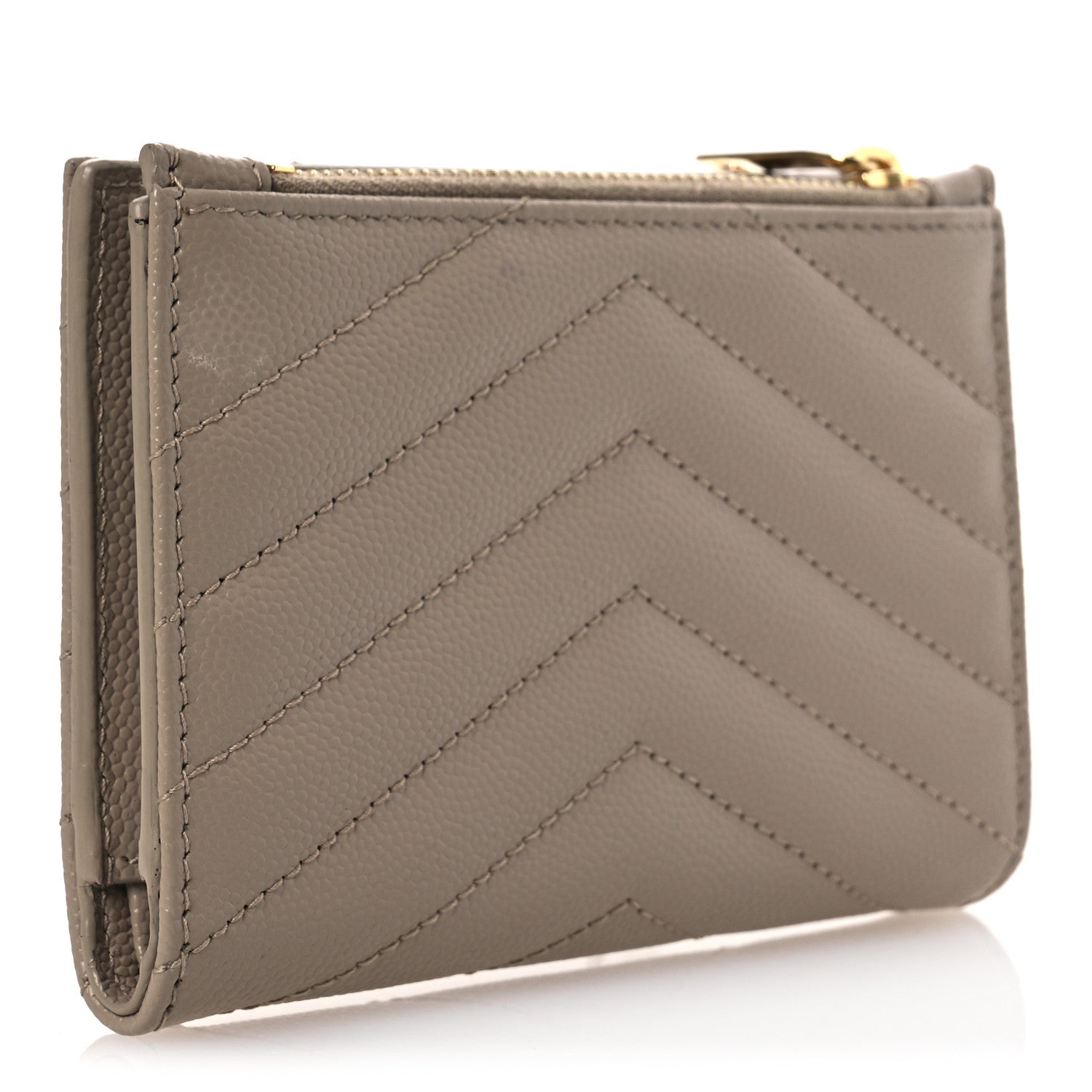 Saint Laurent Grain De Poudre Matelasse Chevron Cassandre Fragments Zipperred Bi-Fold Wallet Dark Beige 3 of 11