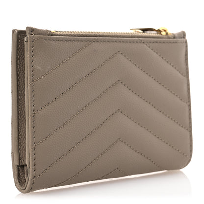 Saint Laurent Grain De Poudre Matelasse Chevron Cassandre Fragments Zipperred Bi-Fold Wallet Dark Beige 3 of 11