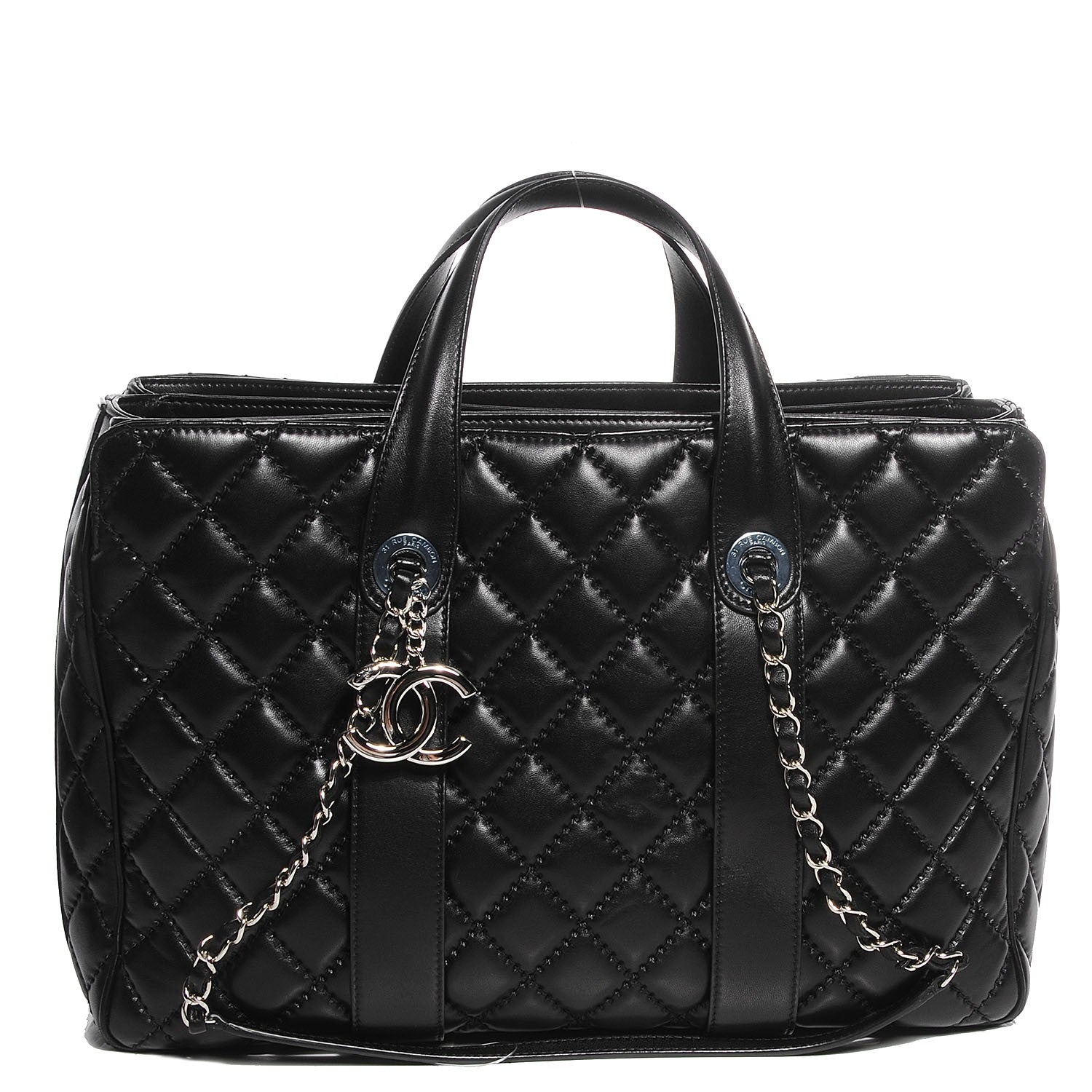 Chanel Lambskin Quilted Large Easy Carry Shopping Tote Black 1 of 9
