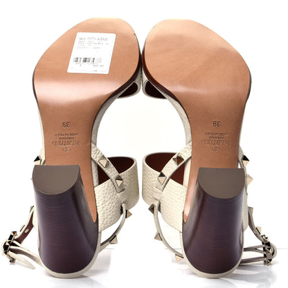 Valentino Garavani Pebbled Calfskin Rockstud Double Slingback Strap 85mm Sandals 39 Light Ivory 7 of 9