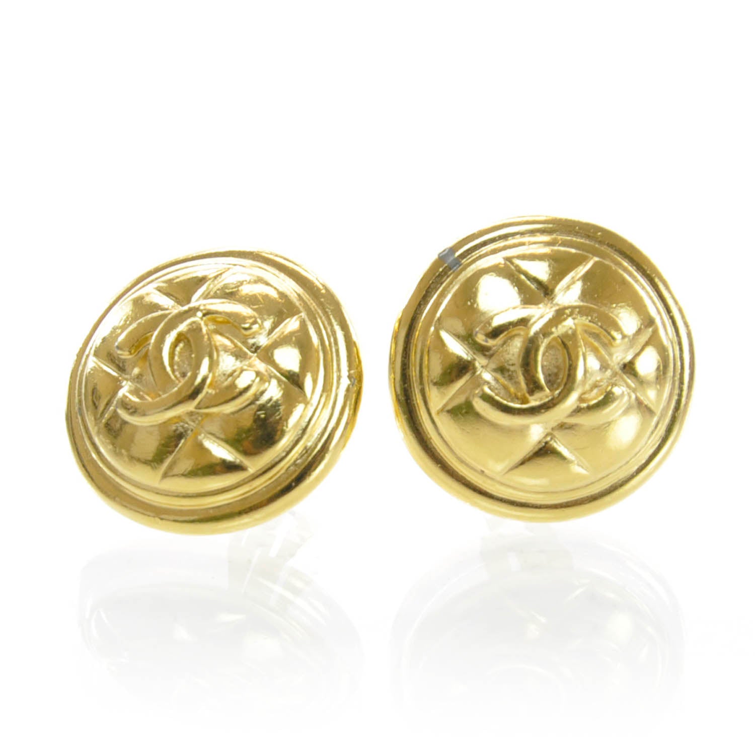 Chanel Round Quilted CC Clip On Earrings Gold 1 of 3