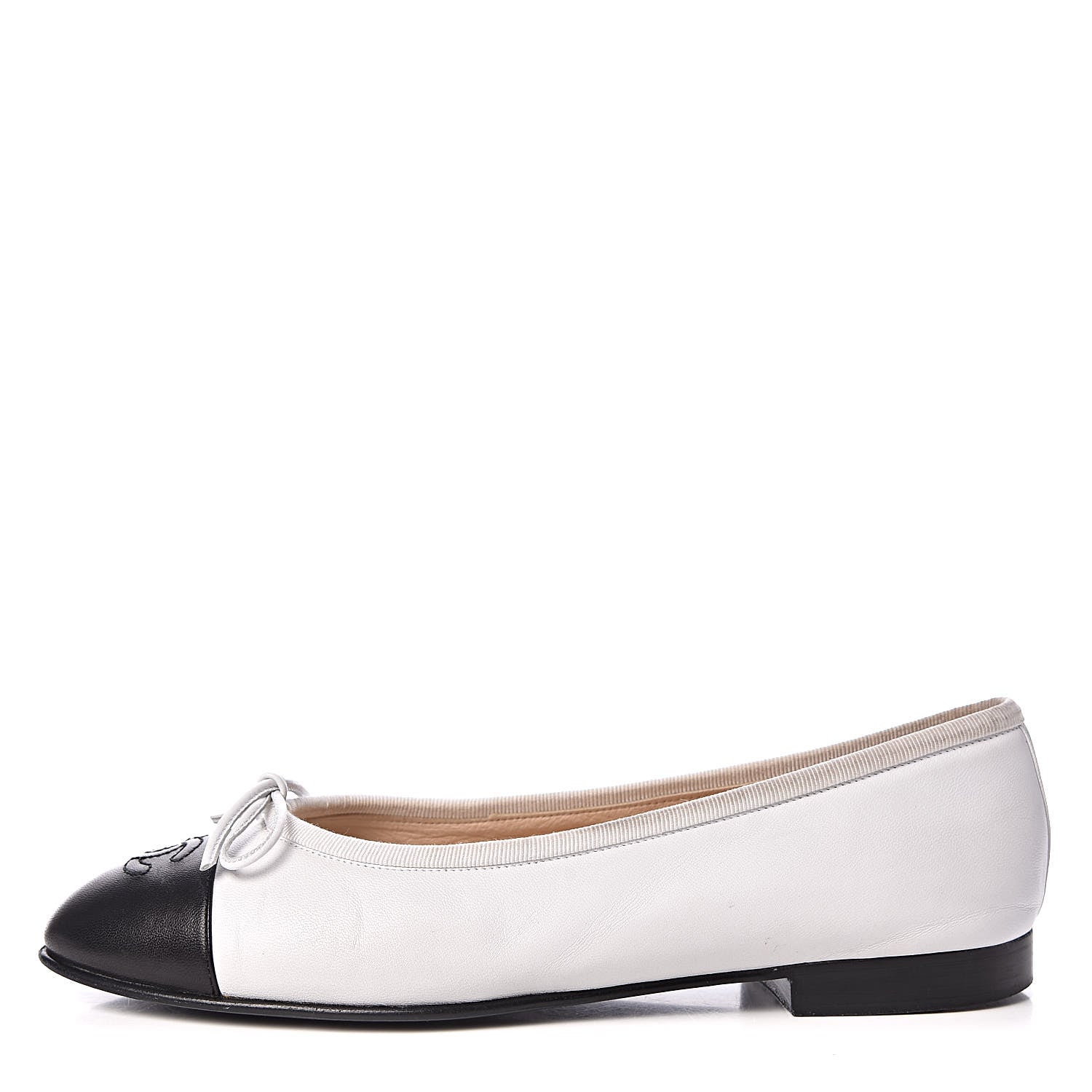 Chanel Lambskin Cap Toe CC Ballerina Flats 37 White Black 1 of 16