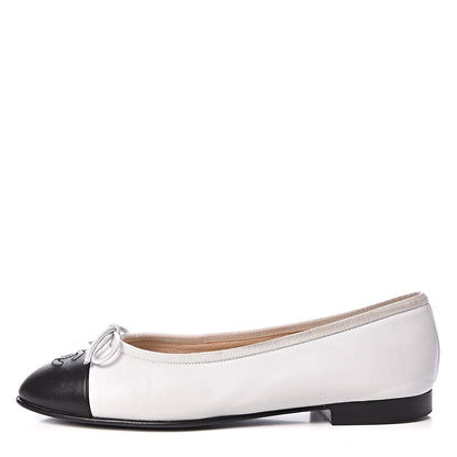 Chanel Lambskin Cap Toe CC Ballerina Flats 37 White Black 1 of 16
