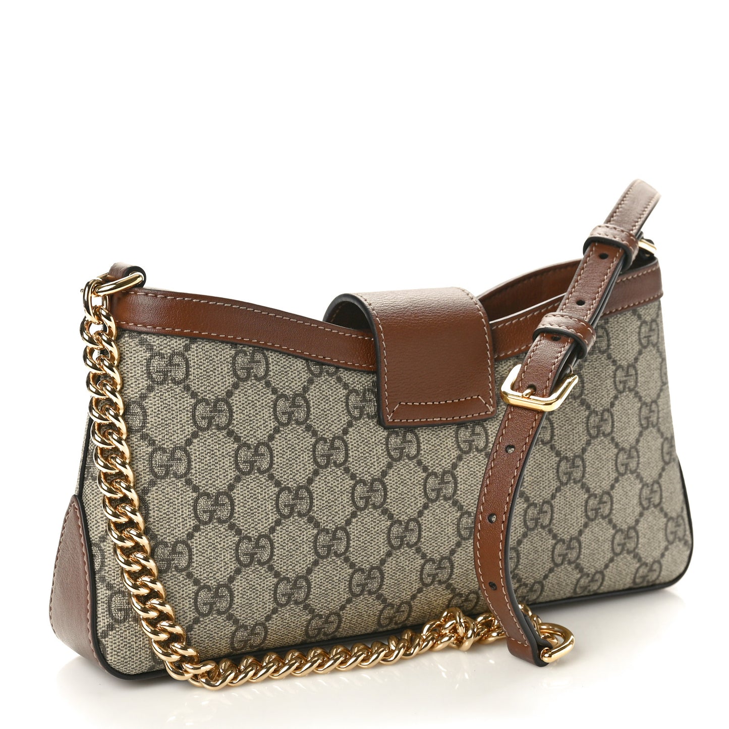 GG Supreme Monogram Calfskin Small Padlock Chain Shoulder Bag Beige Ebony Brown Sugar