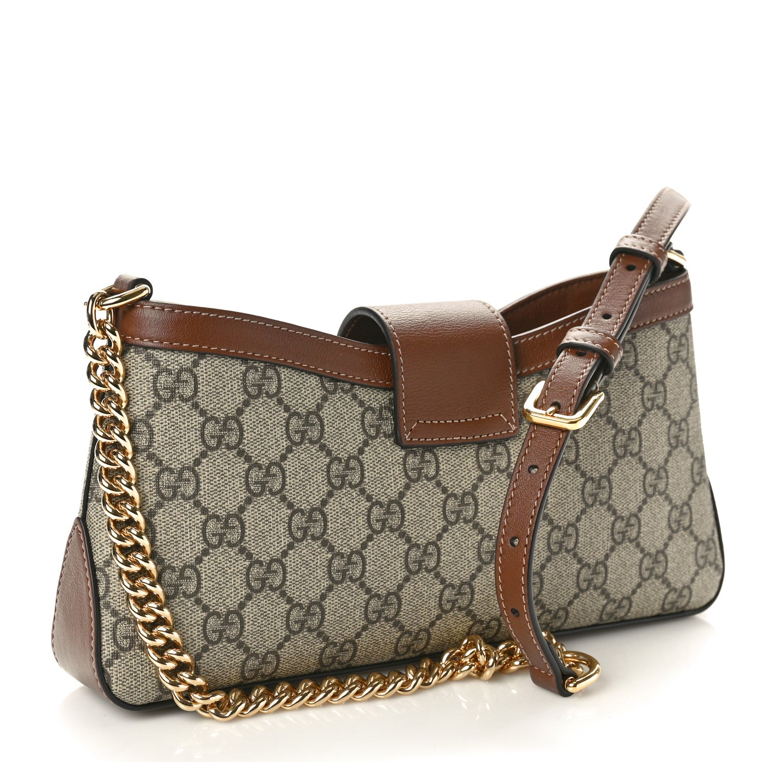 Gucci GG Supreme Monogram Calfskin Small Padlock Chain Shoulder Bag Beige Ebony Brown Sugar 3 of 11