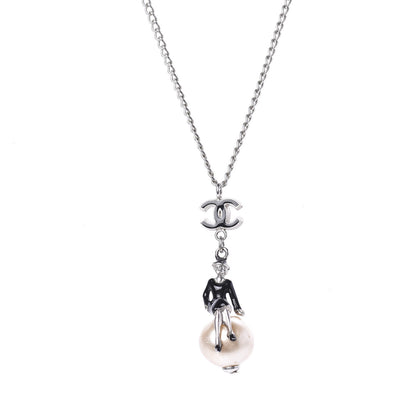 Chanel Enamel Pearl Coco Over The Moon Pendant Necklace Black Silver 4 of 5