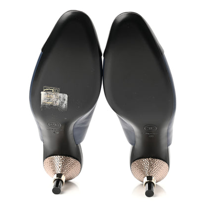 Chanel Crumpled Calfskin Cap Slingback Pumps 40 Navy Black 5 of 10