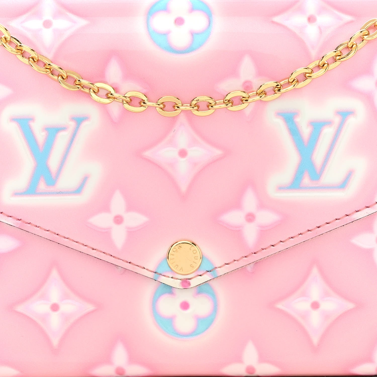 Louis Vuitton Vernis Valentine Felicie Pochette Chain Wallet Light Pink Neon 10 of 13