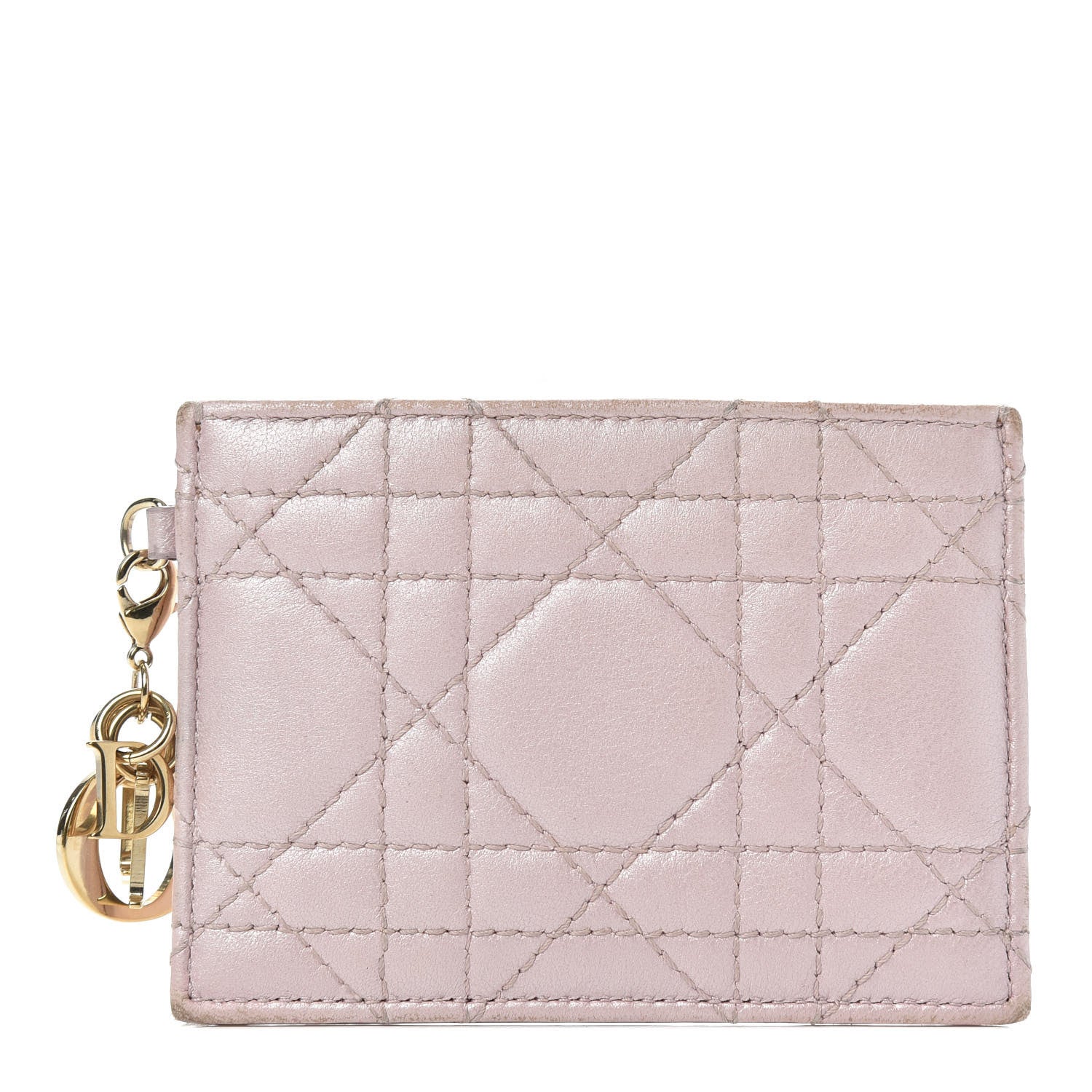 Christian Dior Metallic Lambskin Cannage Lady Dior Card Holder Pink 1 of 10