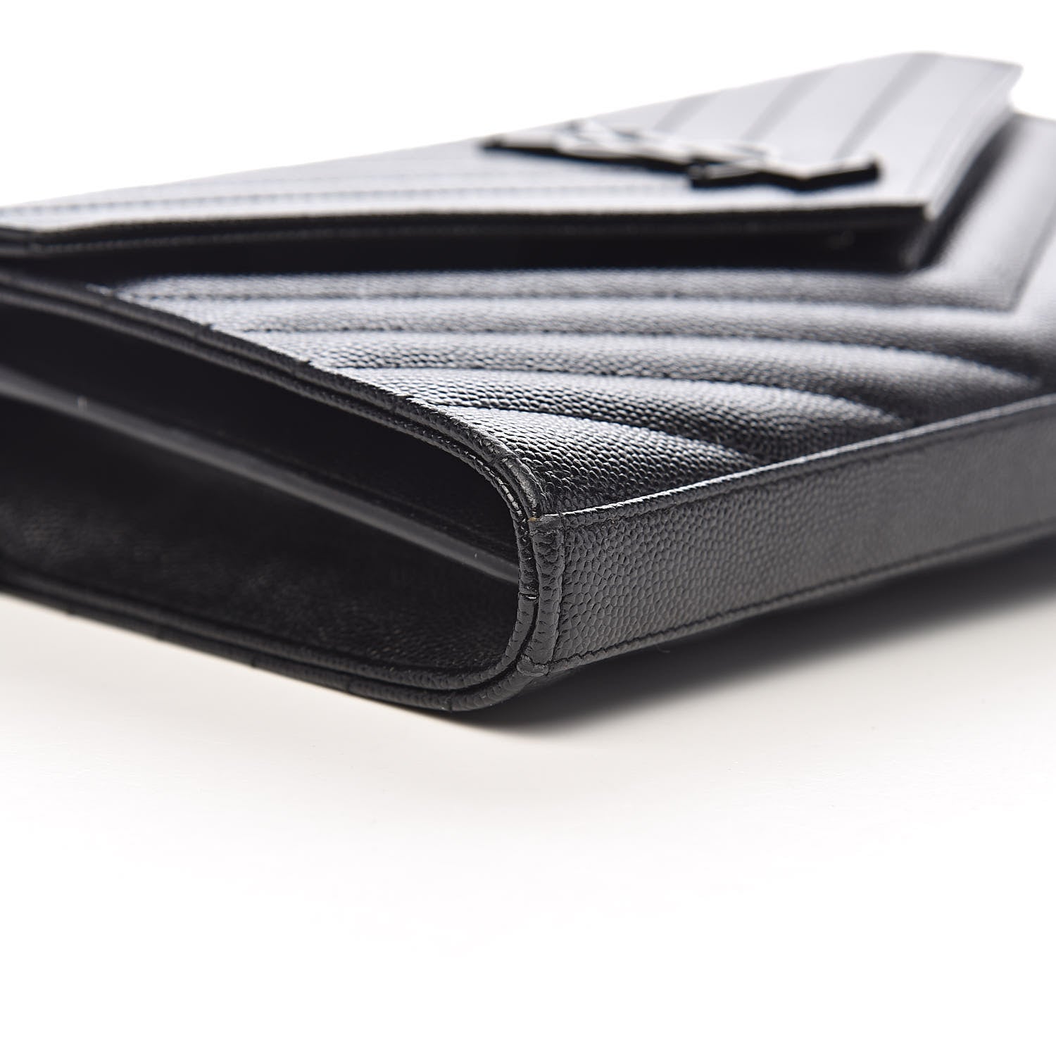 Saint Laurent Grain De Poudre Matelasse Chevron Monogram Chain Wallet Black 8 of 10