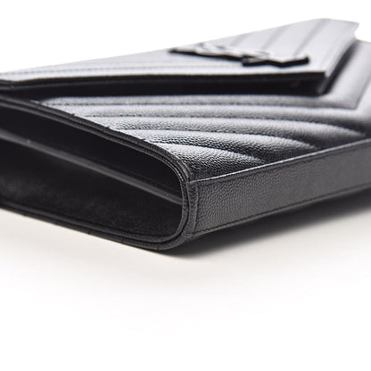 Saint Laurent Grain De Poudre Matelasse Chevron Monogram Chain Wallet Black 8 of 10