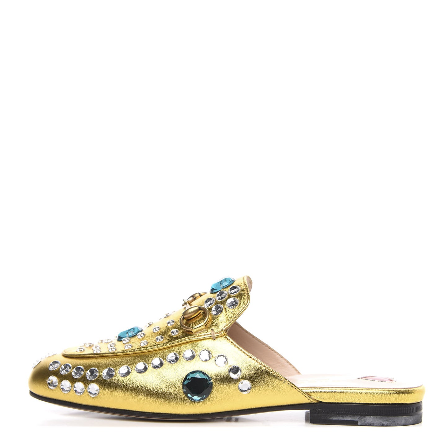 Metallic Nappa Crystal Womens Princetown Slippers 35.5 Gold
