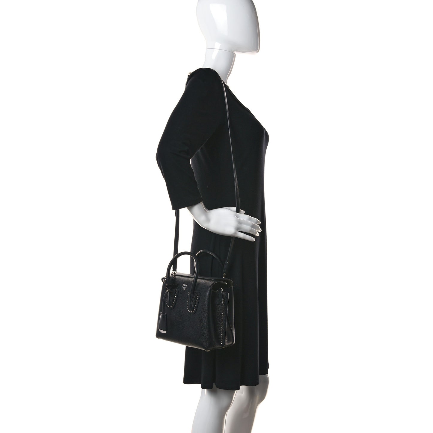Grained Calfskin Studded Mini Milla Tote Black