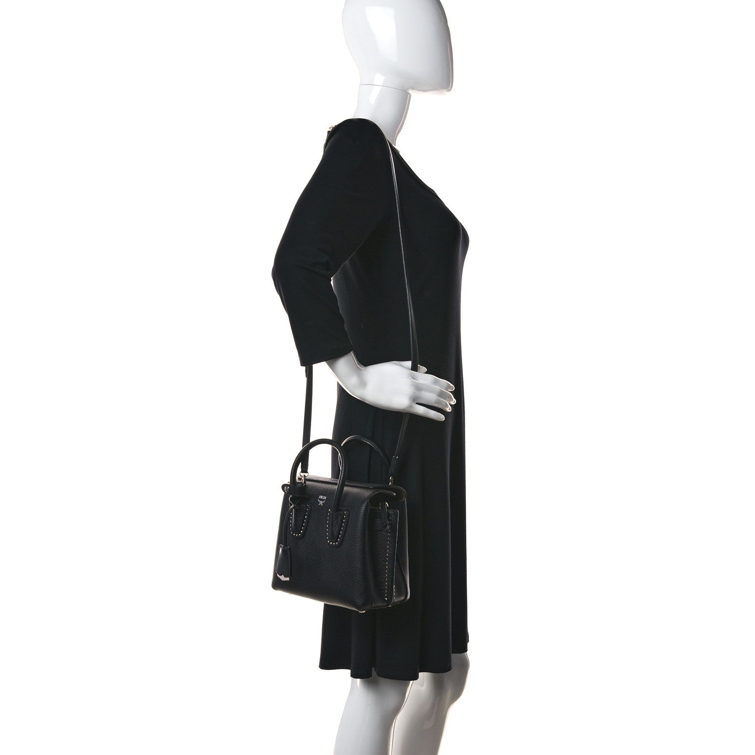 MCM Grained Calfskin Studded Mini Milla Tote Black 2 of 9