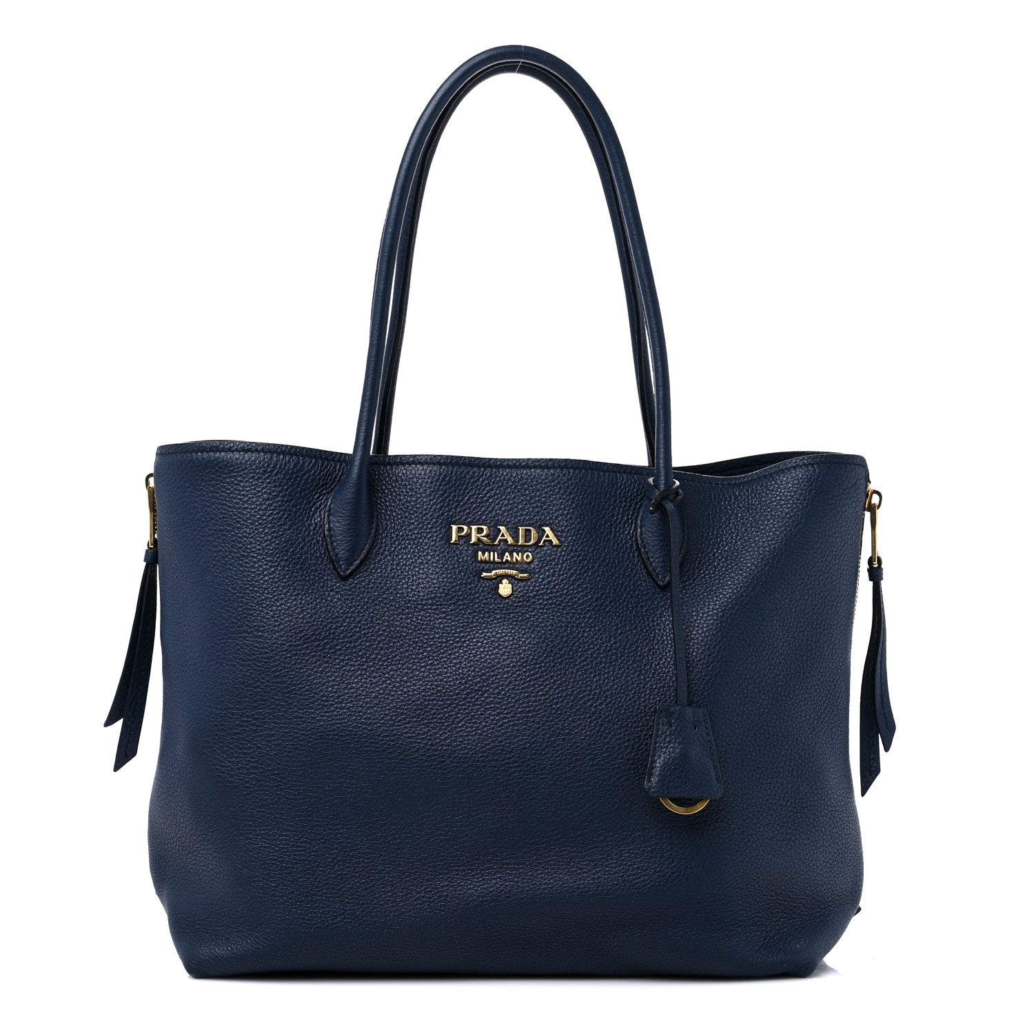 Prada Vitello Daino Zip Shopping Tote Navy Blue 1 of 11