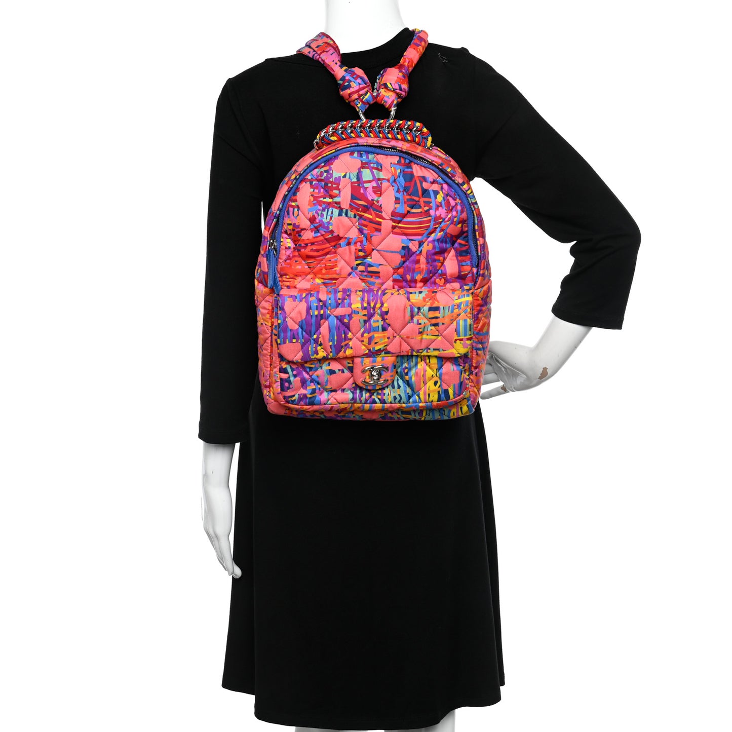 Foulard Fabric Quilted Printed Backpack Pink