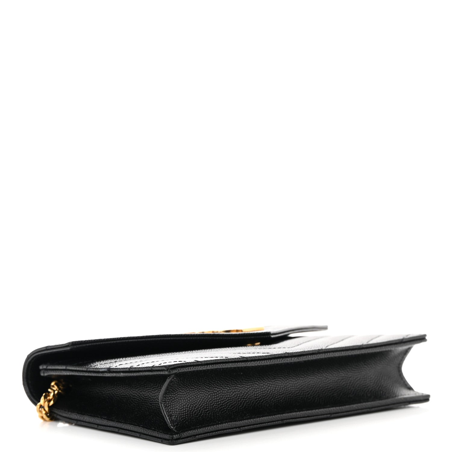 Saint Laurent Grain De Poudre Matelasse Chevron Monogram Envelope Chain Wallet Black 4 of 13