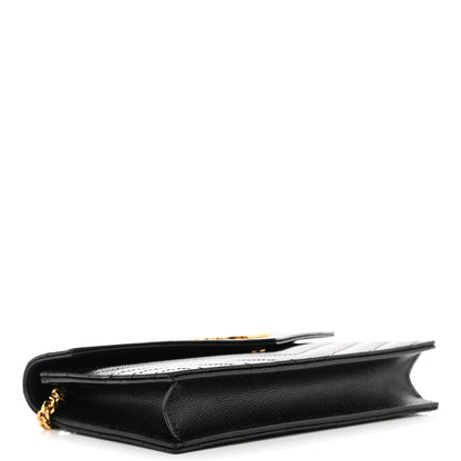 Saint Laurent Grain De Poudre Matelasse Chevron Monogram Envelope Chain Wallet Black 4 of 13