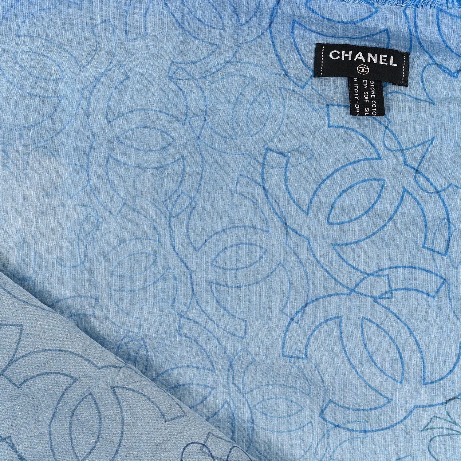Chanel Cotton Silk CC Scarf Blue 3 of 3