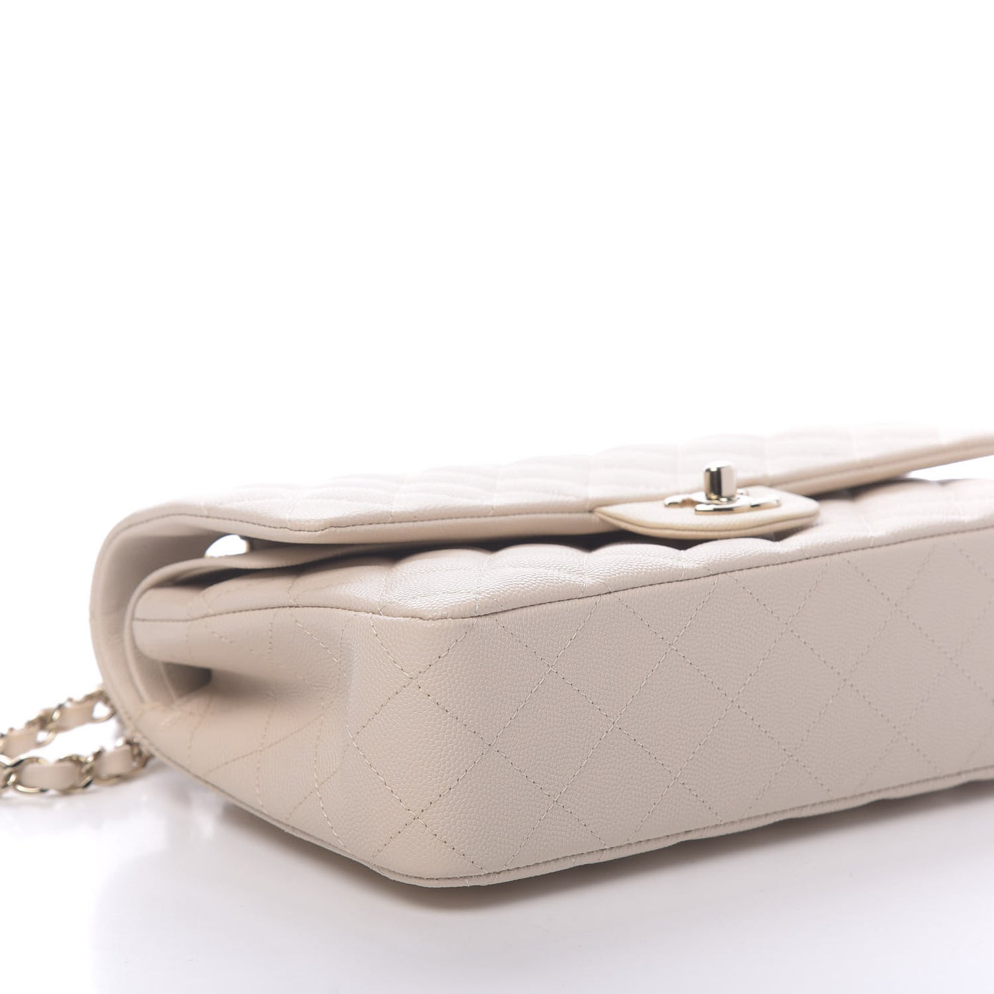 Caviar Quilted Medium Double Flap Light Beige