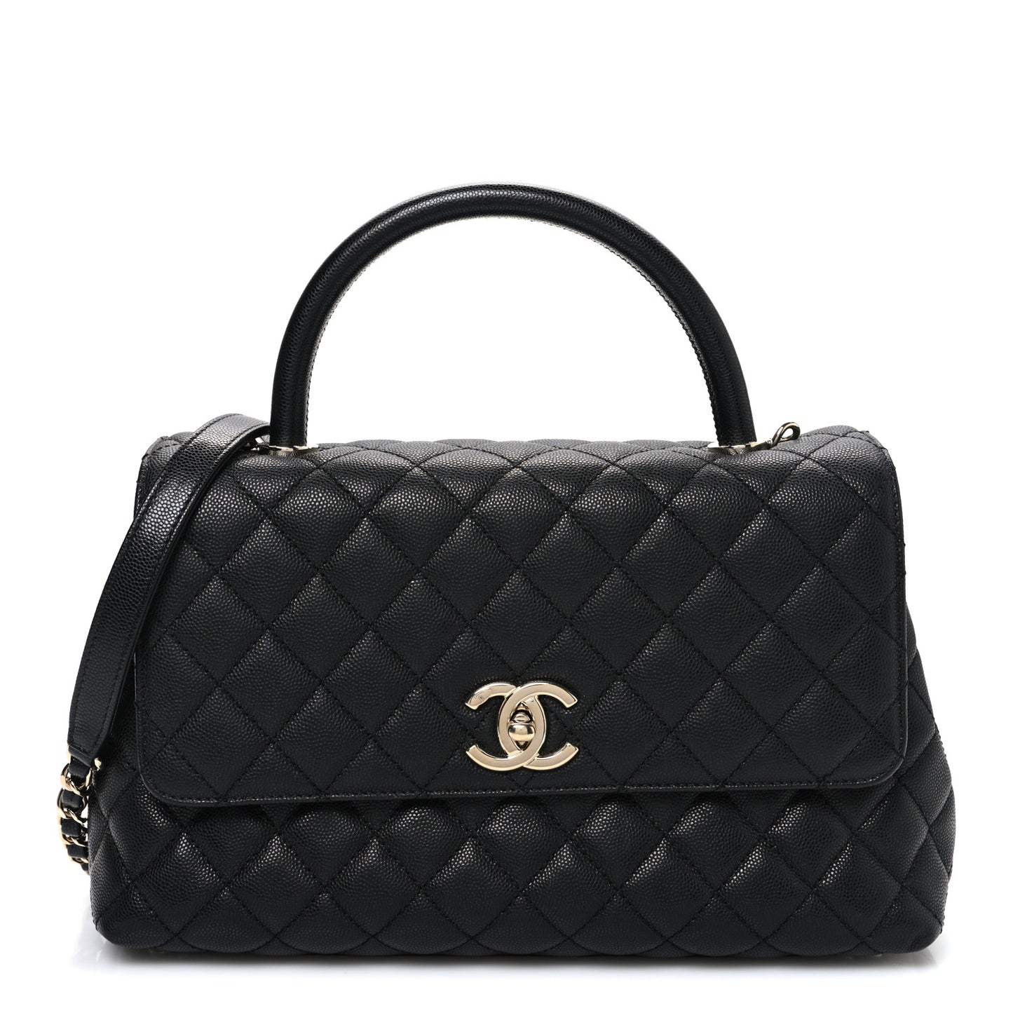 Caviar Quilted Small Coco Handle Flap Black