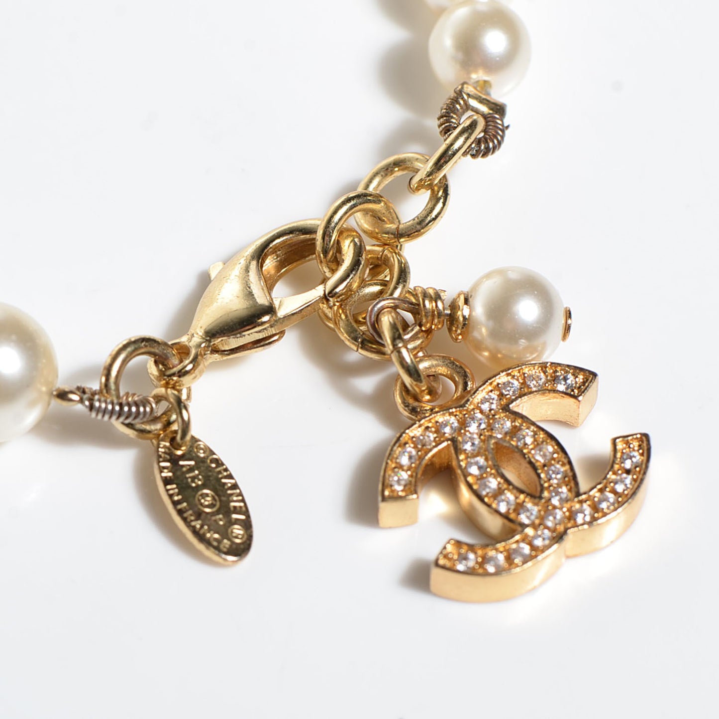Pearl Crystal CC Bracelet Gold
