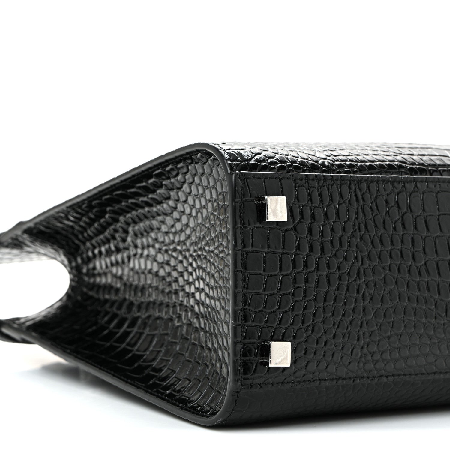 Saint Laurent Shiny Calfskin Crocodile Embossed Small Manhattan