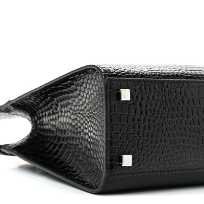 Saint Laurent Shiny Calfskin Crocodile Embossed Small Manhattan Shopper Tote Black 8 of 10