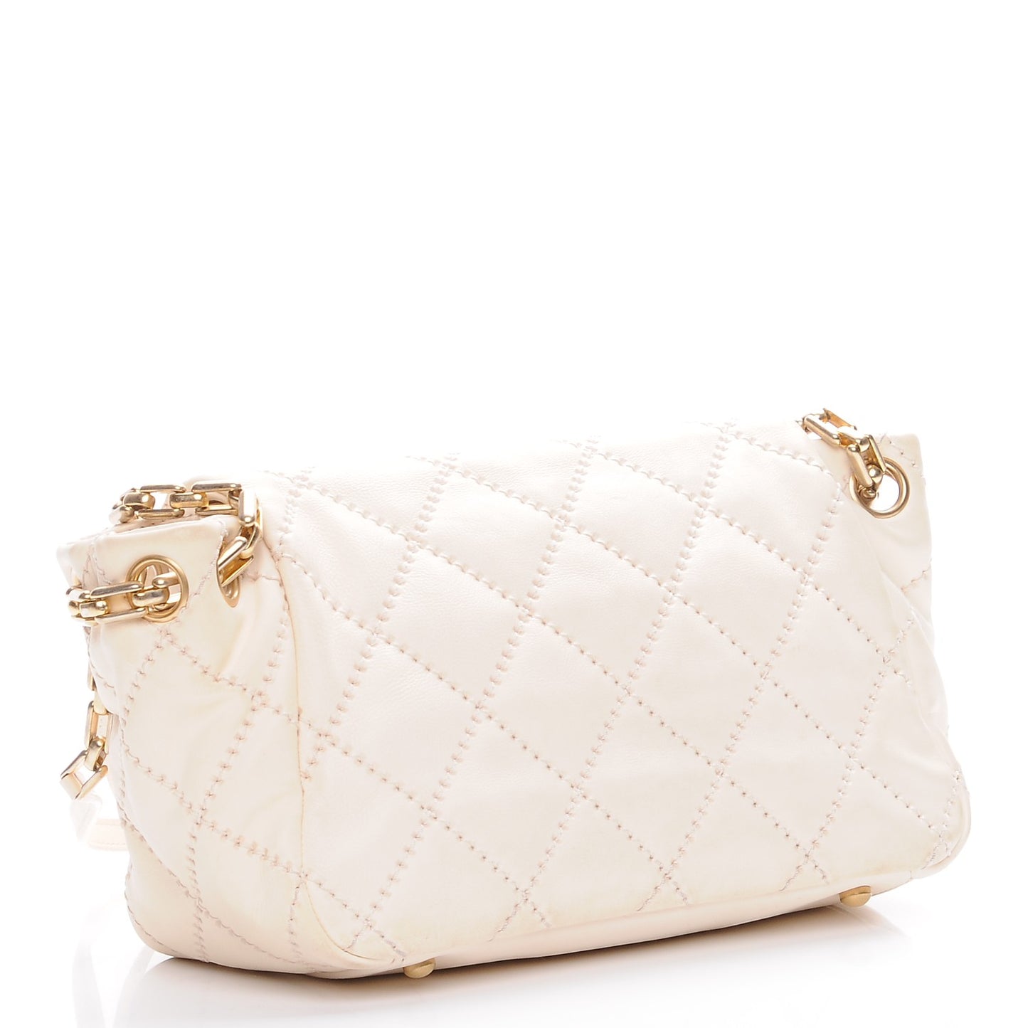 Calfskin Quilted Retro Chain Flap Beige